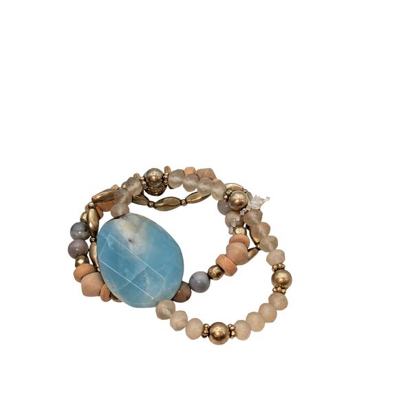 Lot of 3 Plus 2 Stone Beaded Stretch Bracelets - Picture 2 of 5